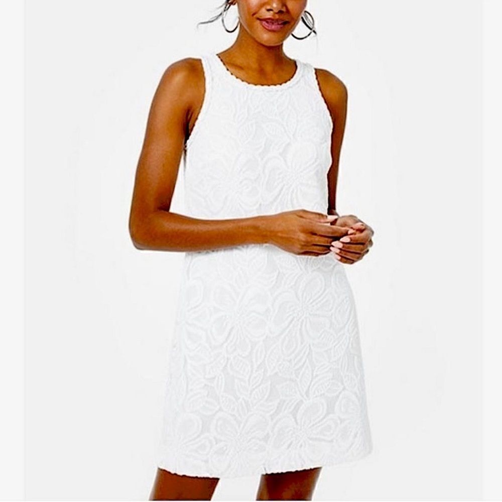 Lilly Pulitzer Marquette Shift Dress Wildflower Stripe Lace Size Small White